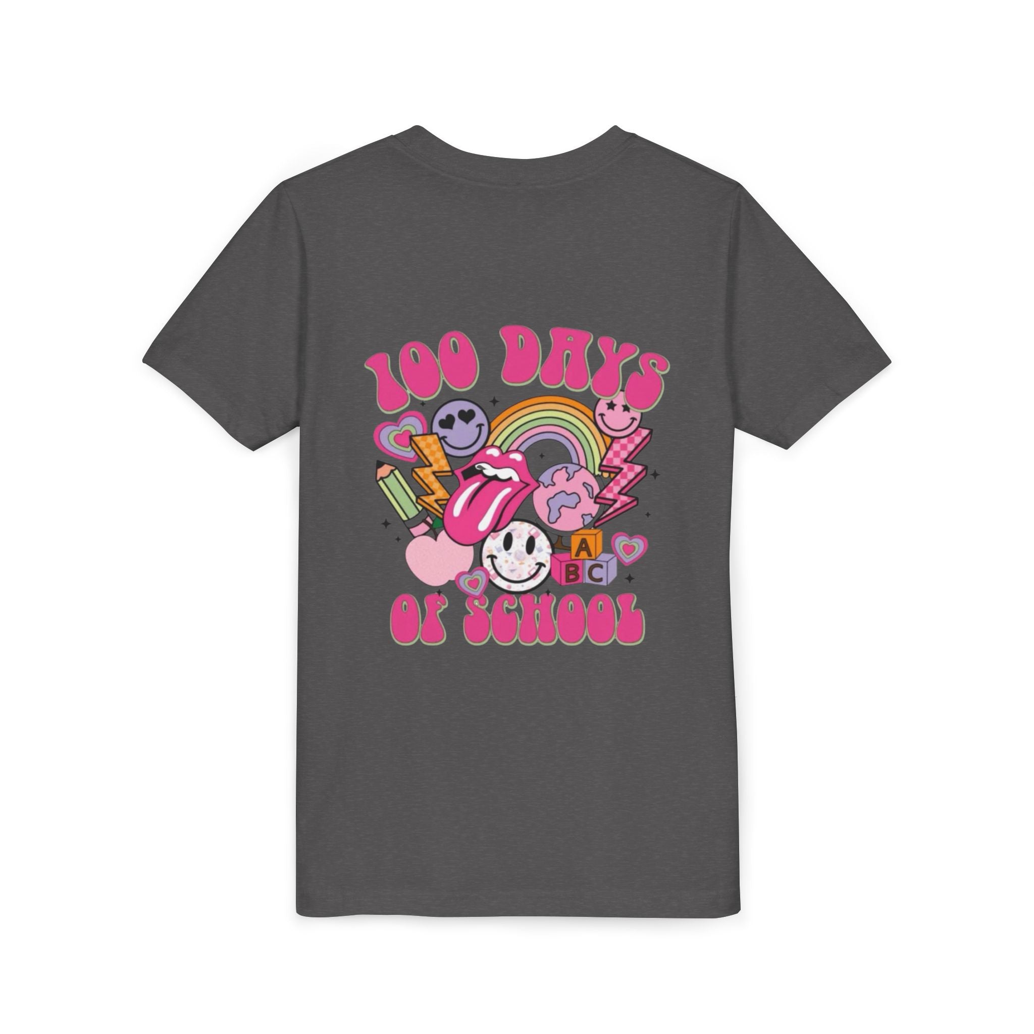 100 Days of School Youth Tee — Retro Cute Rainbow Smiley Design