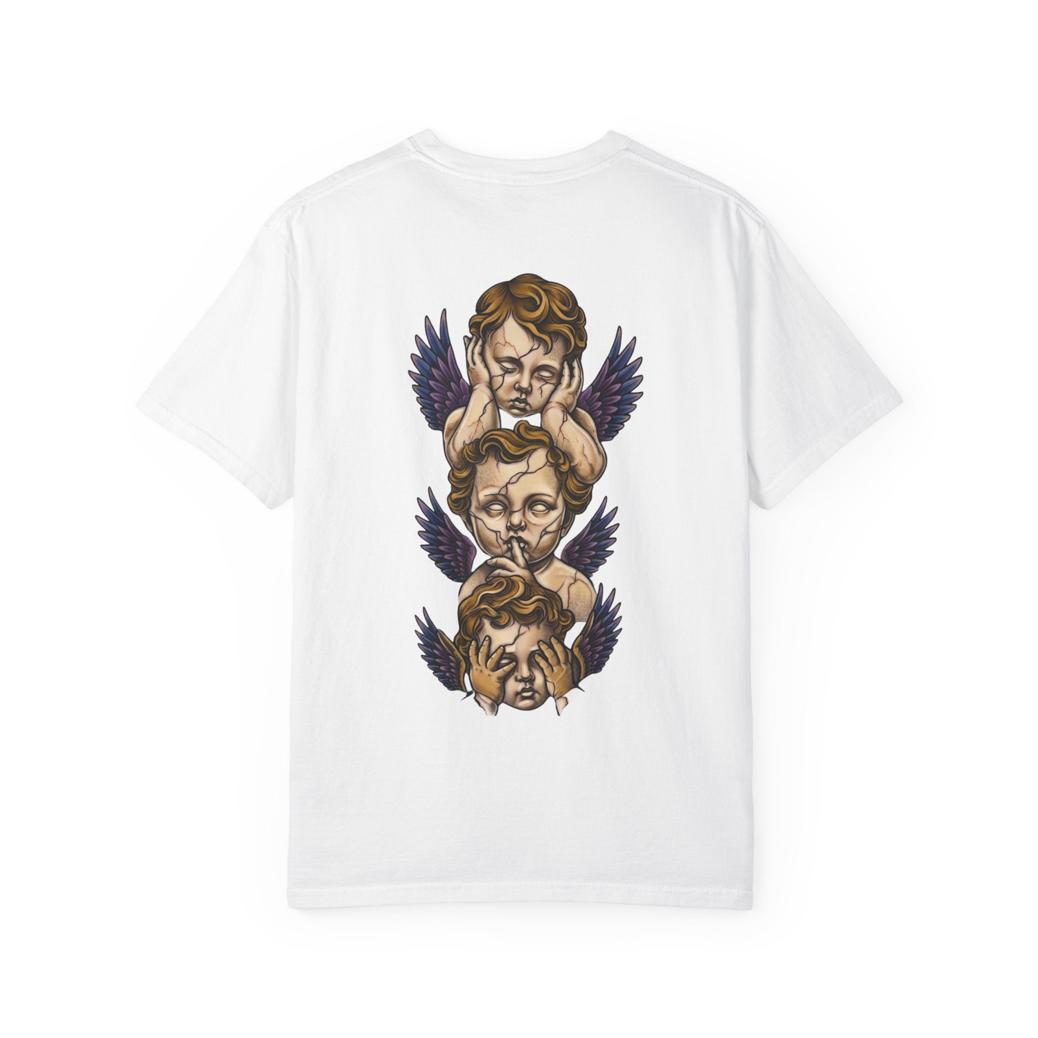 Cherub Trio Graphic T-Shirt — Vintage Angel Wings Design