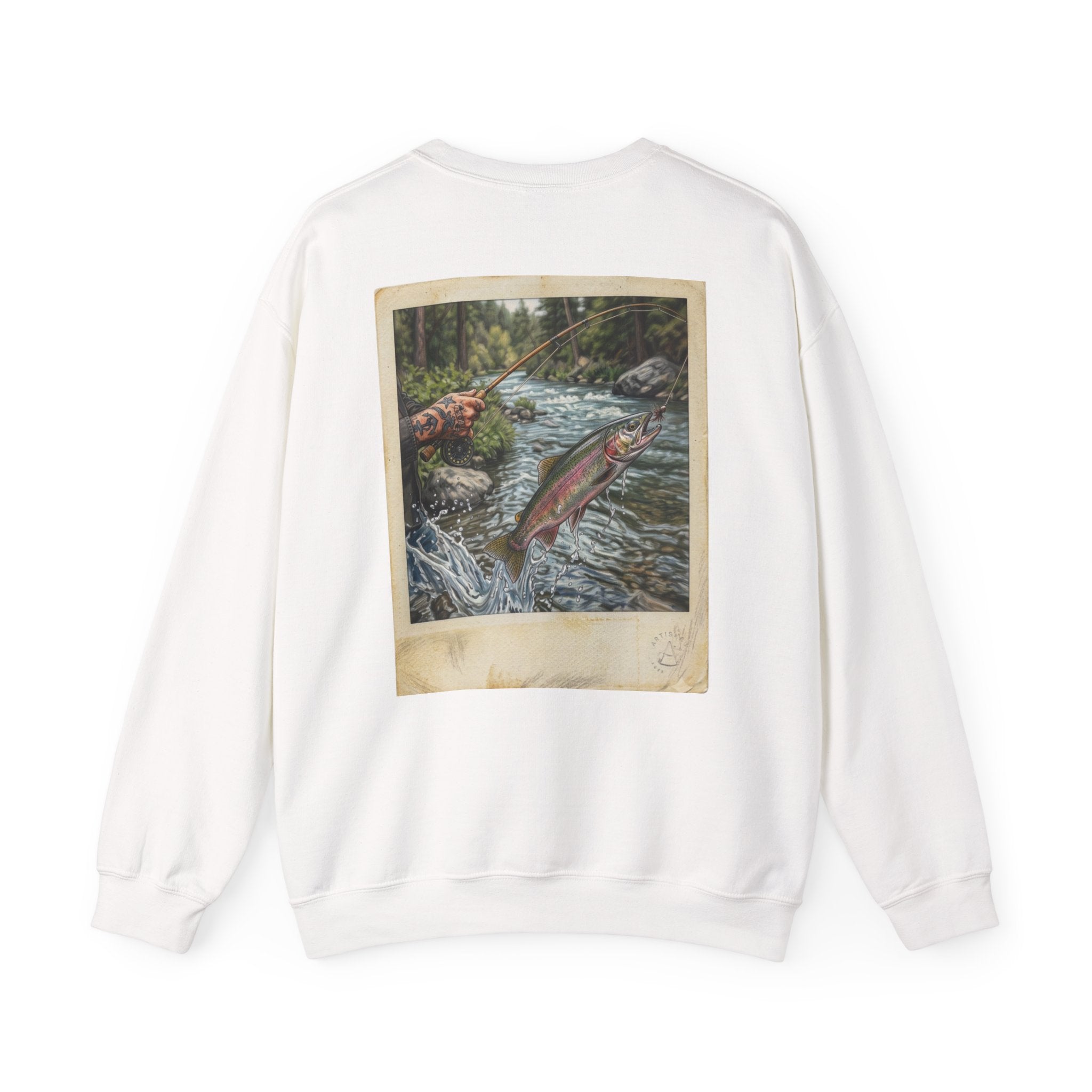 Fishing Vintage Photo Sweatshirt — Leaping Trout River Graphic Crewneck