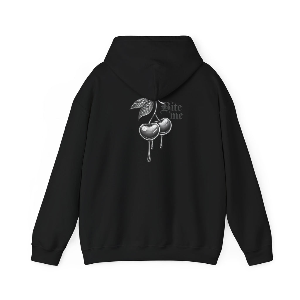 Hoodie - 'Bite Me' Dripping Cherry Graphic Hooded Sweatshirt