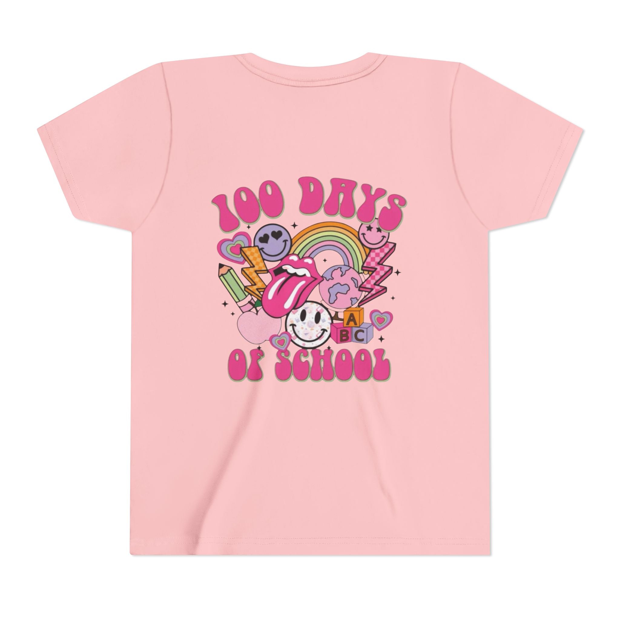 100 Days of School Youth Tee — Retro Cute Rainbow Smiley Design