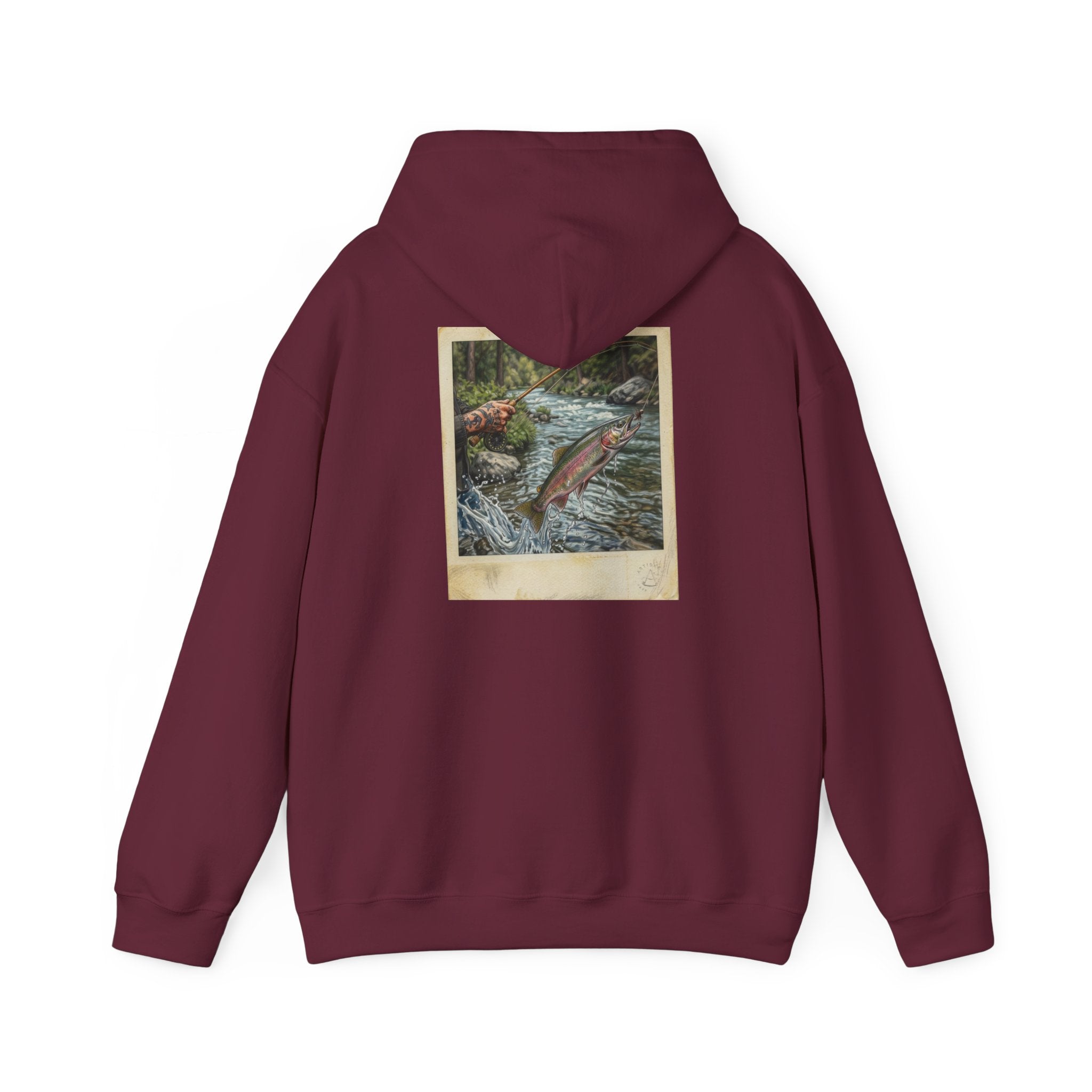 Fishing Polaroid Hoodie — Vintage Fishing Jumping Fish Back Print