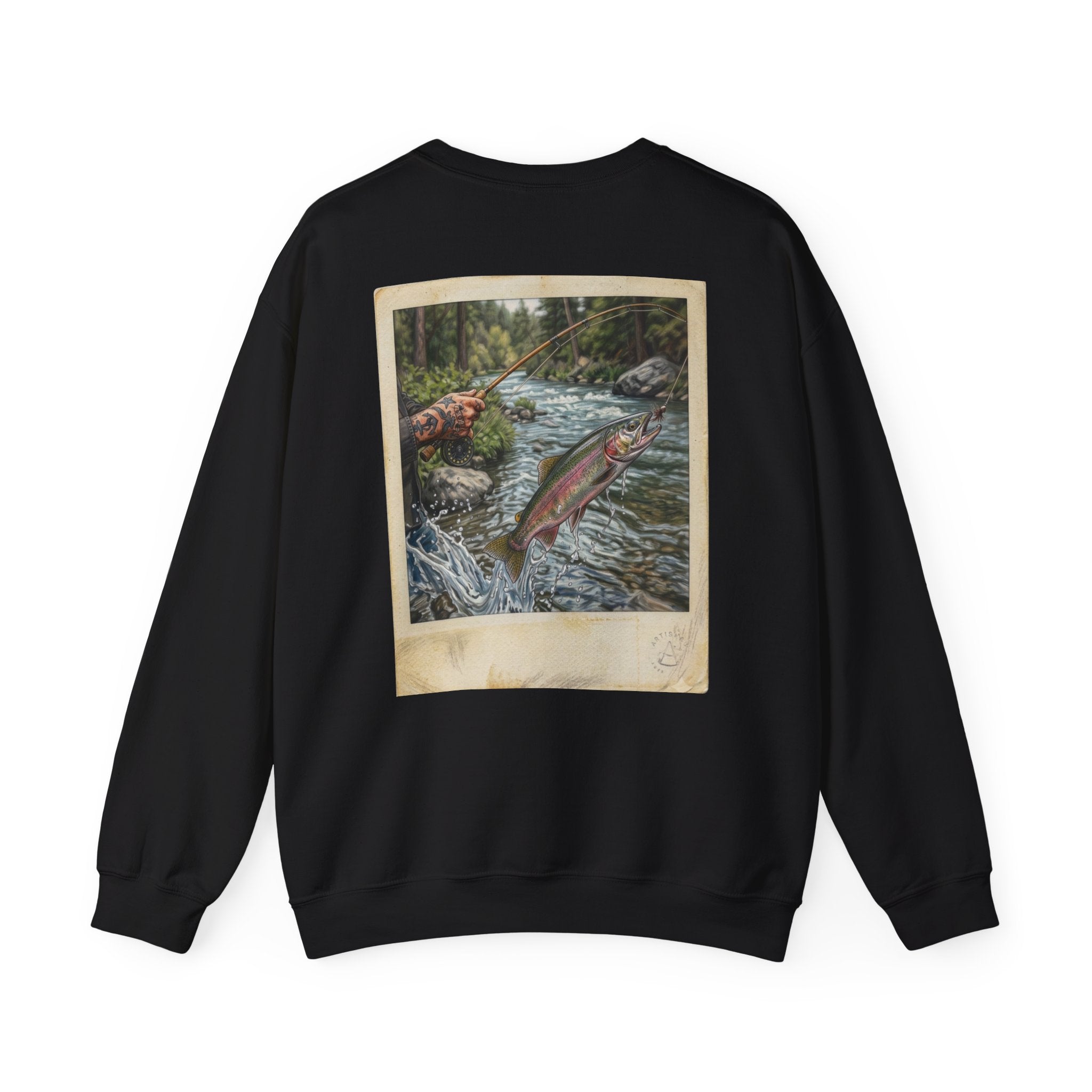Fishing Vintage Photo Sweatshirt — Leaping Trout River Graphic Crewneck