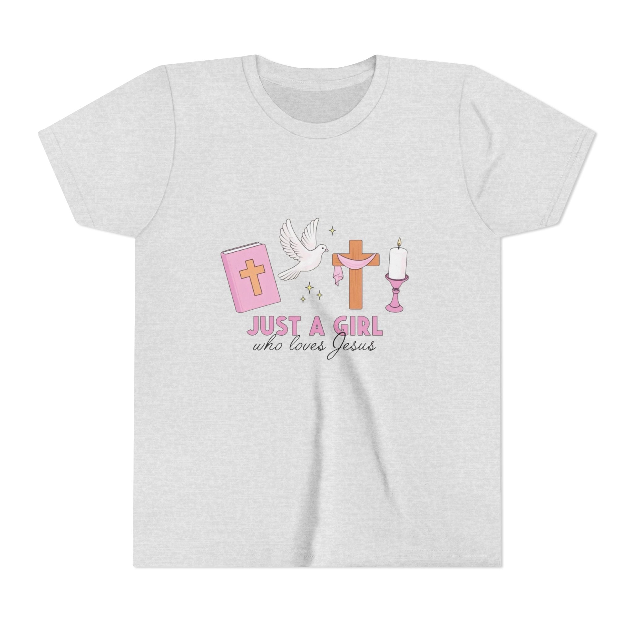 Youth Tee — "Just A Girl Who Loves Jesus" Christian Kids T‑Shirt (Baptism/Church Gift)