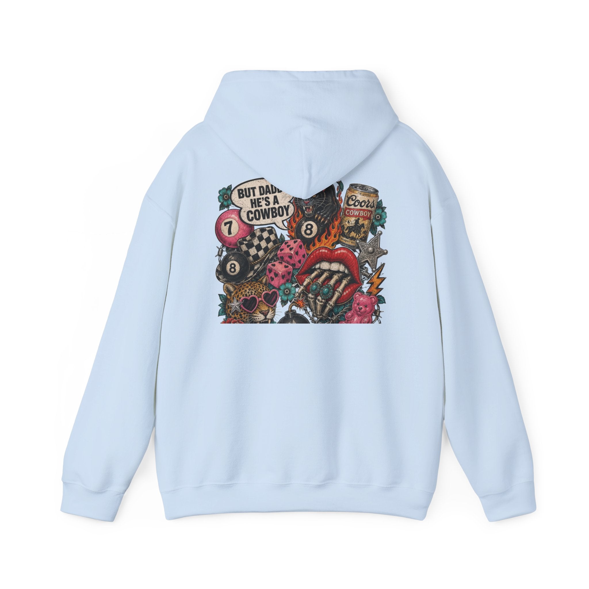 Retro Biker Cowboy Hoodie — 'But Dad He's a Cowboy' Graphic Pullover