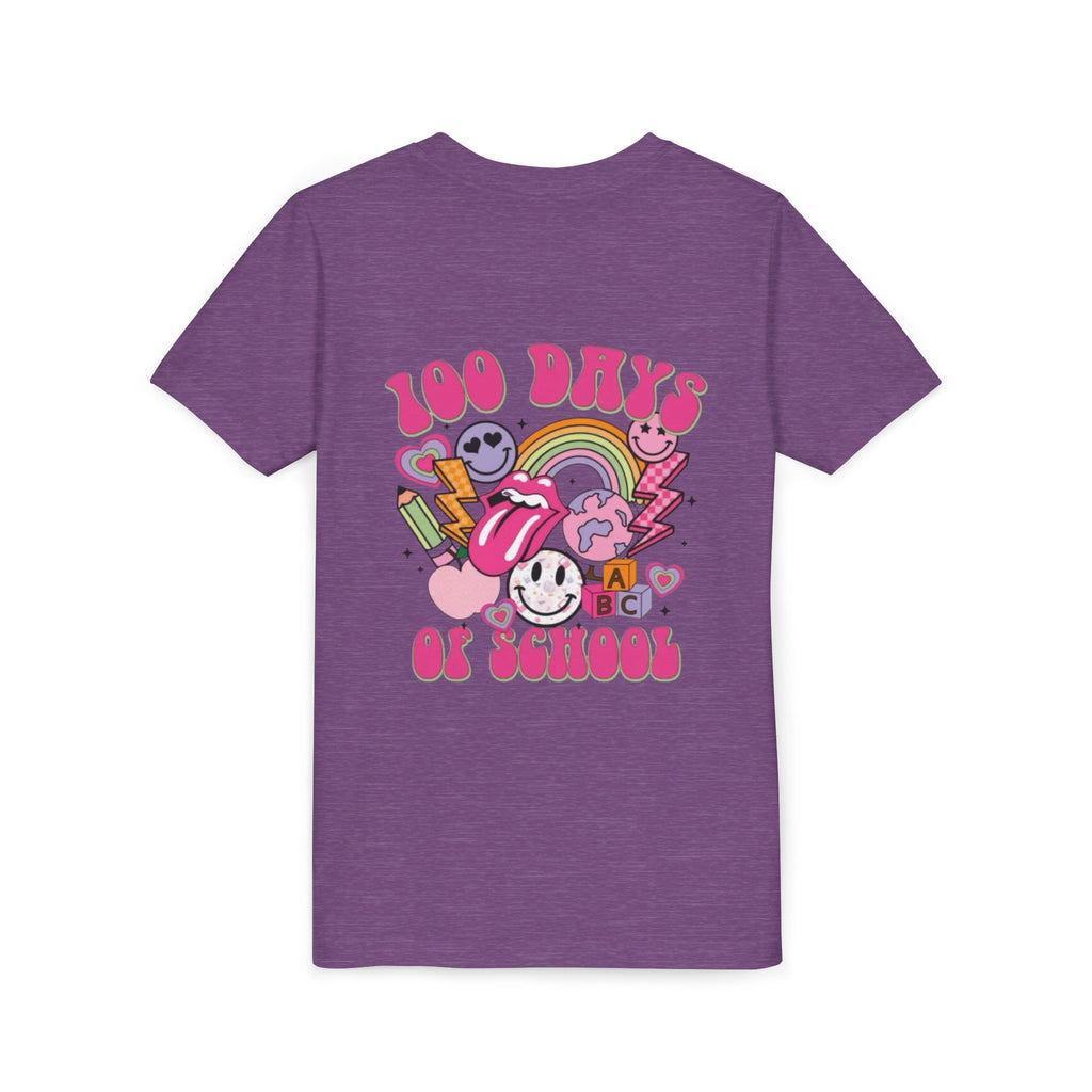 100 Days of School Youth Tee — Retro Cute Rainbow Smiley Design
