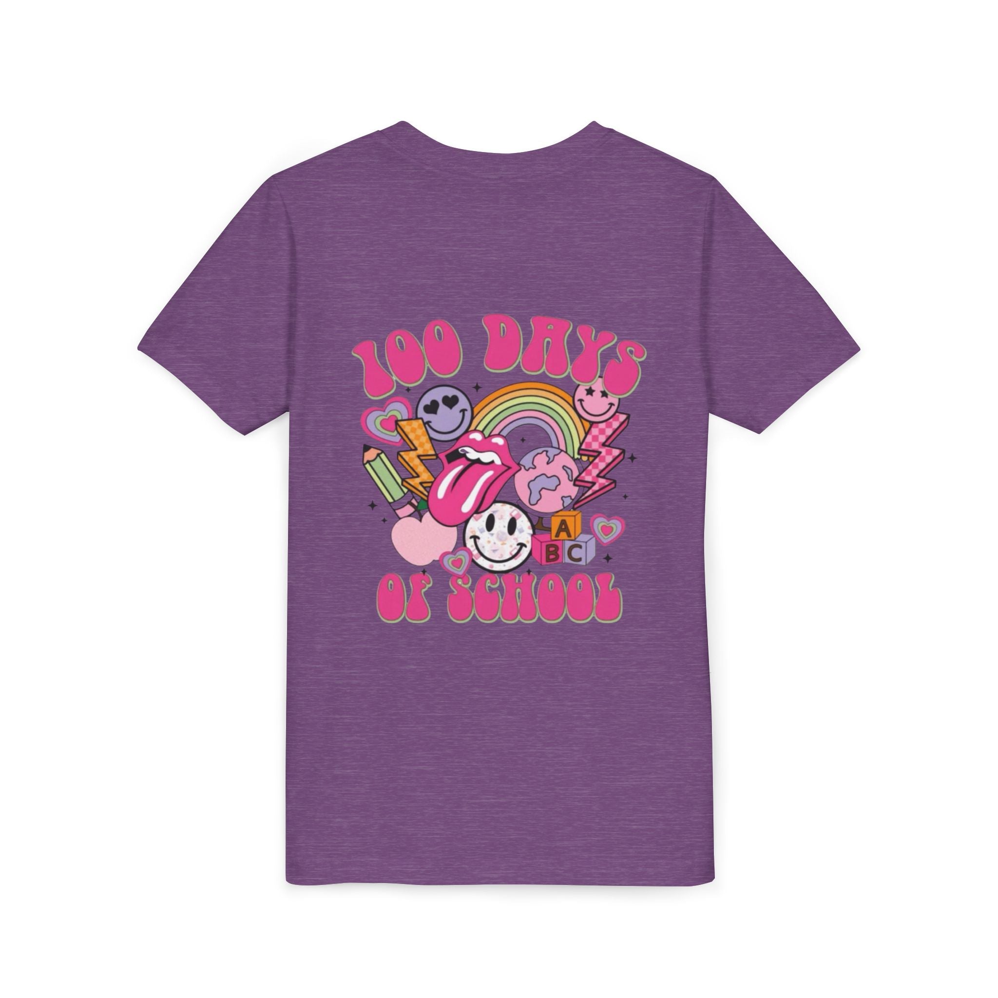 100 Days of School Youth Tee — Retro Cute Rainbow Smiley Design