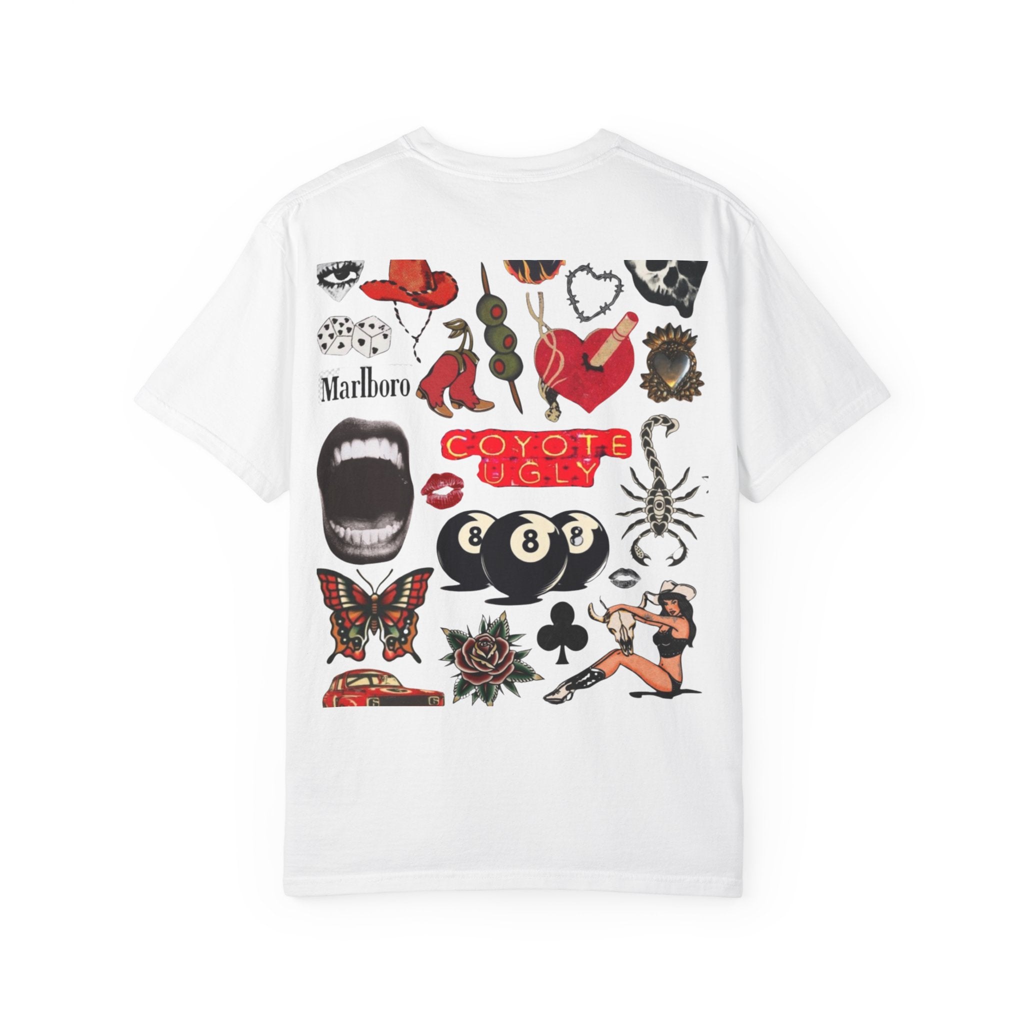 Tattoo Flash Graphic T‑Shirt — Retro Sticker Collage Back Print