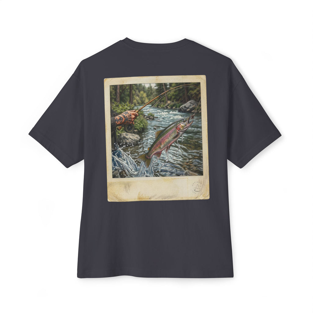 Fishing Polaroid Oversized Tee — Vintage Trout Back Print