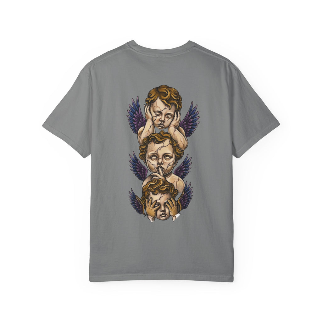 Cherub Trio Graphic T-Shirt — Vintage Angel Wings Design