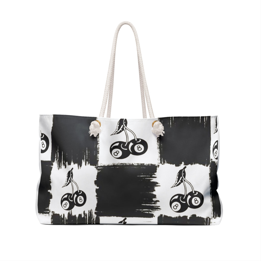 checkered Cherry Pattern Weekender Bag