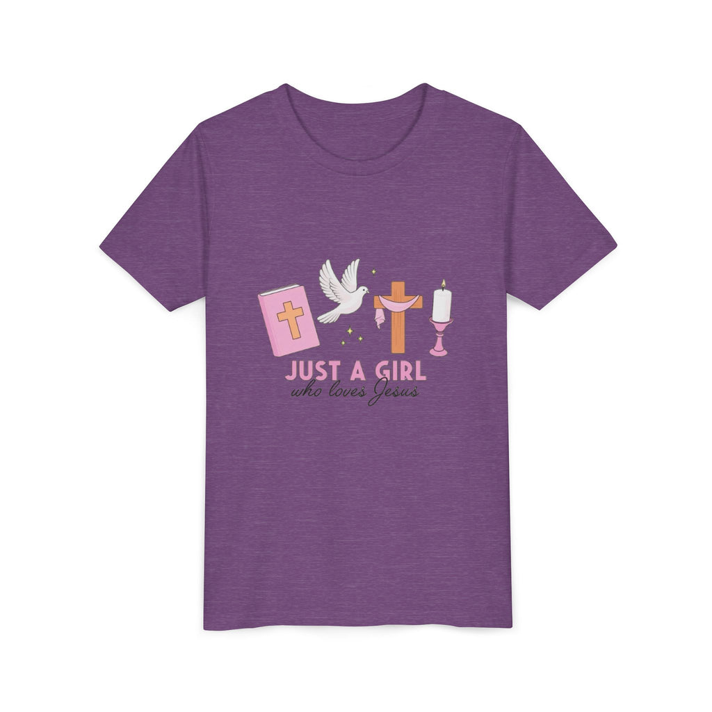 Youth Tee — "Just A Girl Who Loves Jesus" Christian Kids T‑Shirt (Baptism/Church Gift)