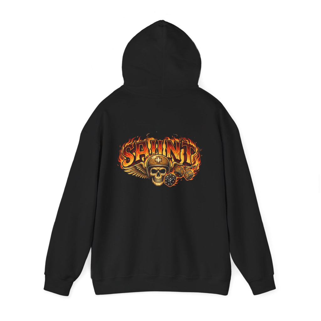 Skull & Flames 'Saint' Hoodie — Vintage Rock Graphic Sweatshirt