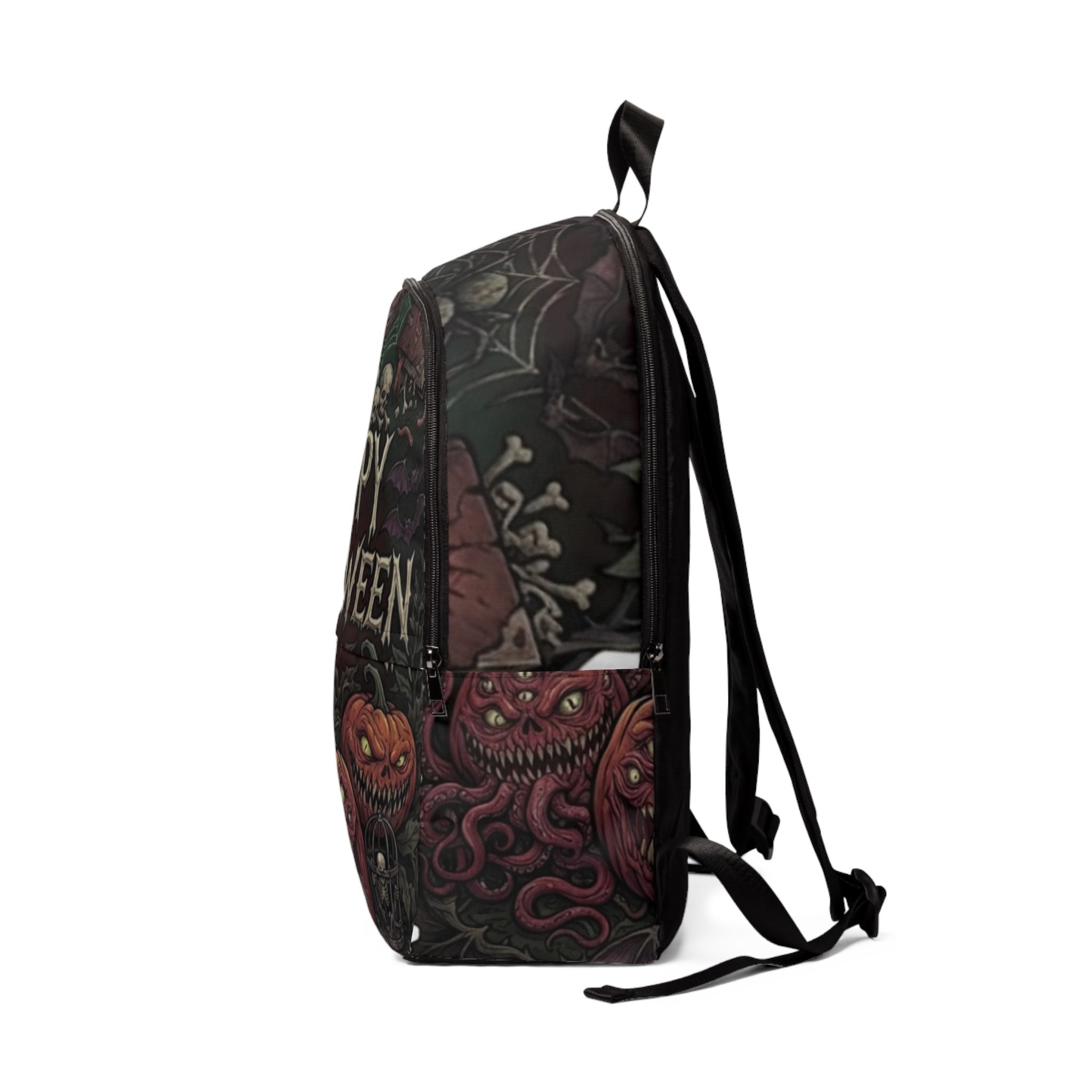 Halloween Backpack — 'Happy Halloween' Spooky Pumpkin & Skull Horror Print
