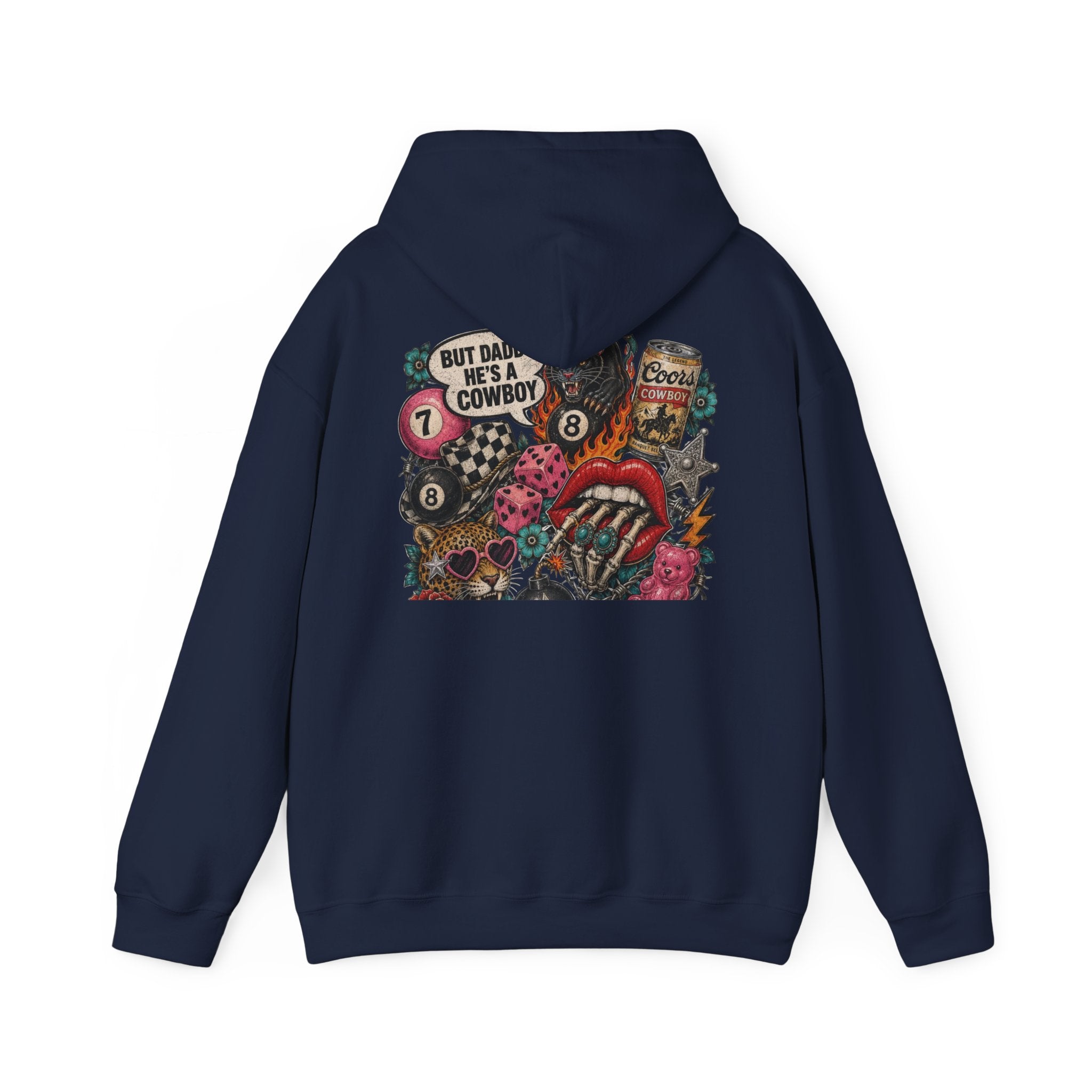 Retro Biker Cowboy Hoodie — 'But Dad He's a Cowboy' Graphic Pullover