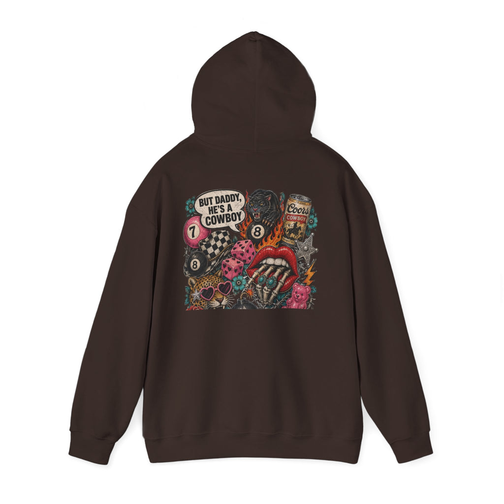 Retro Biker Cowboy Hoodie — 'But Dad He's a Cowboy' Graphic Pullover