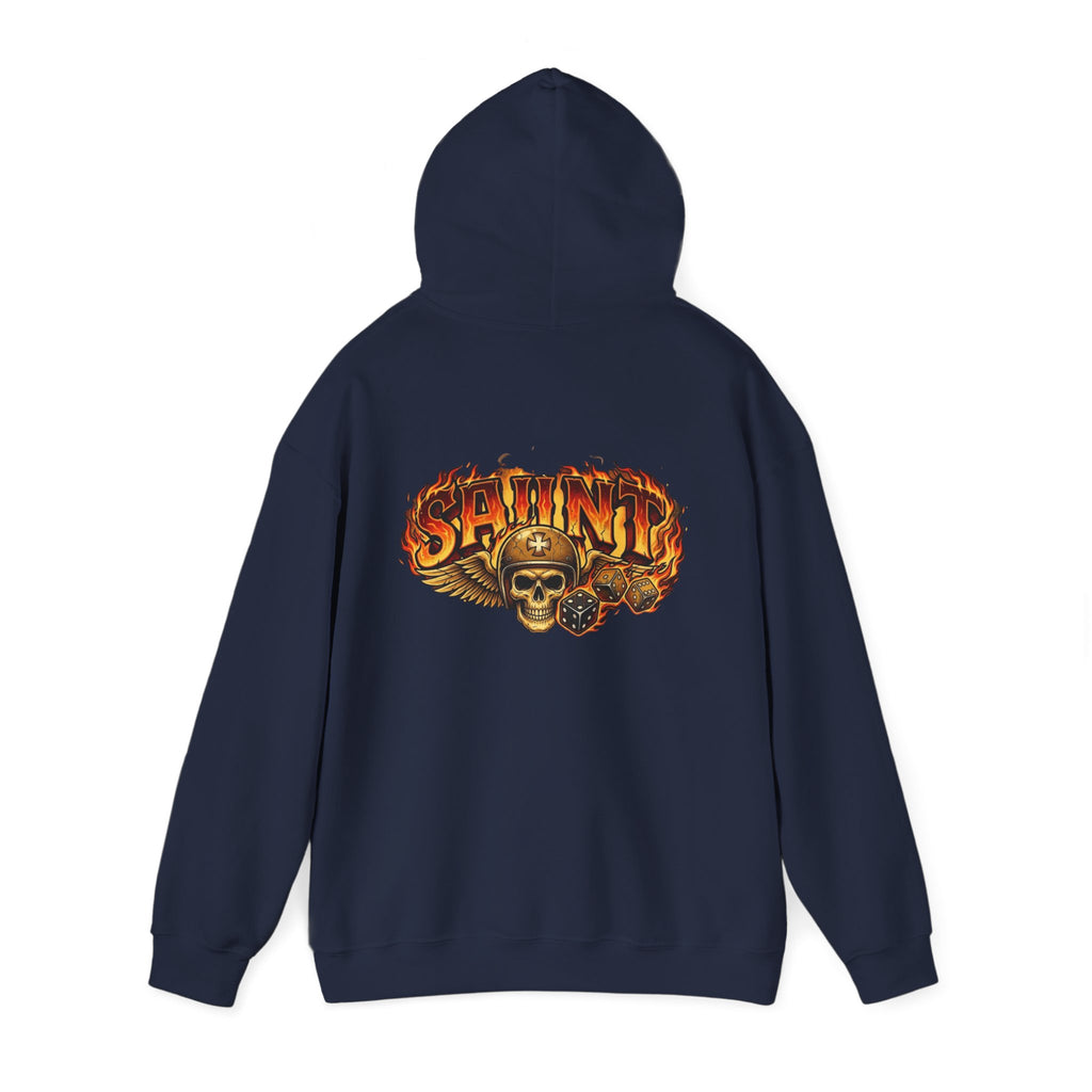 Skull & Flames 'Saint' Hoodie — Vintage Rock Graphic Sweatshirt