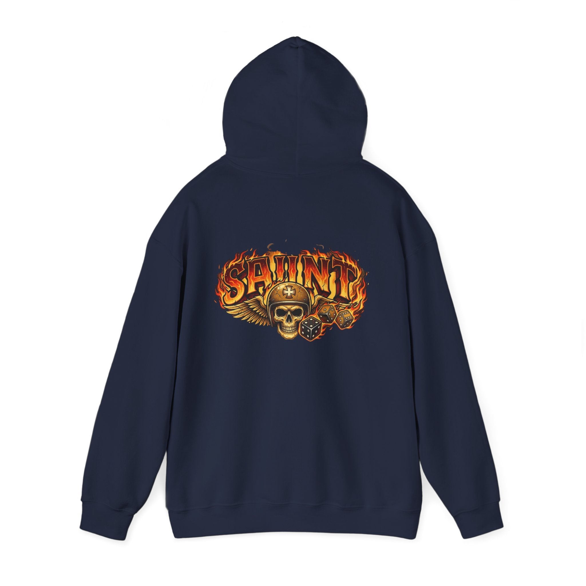 Skull & Flames 'Saint' Hoodie — Vintage Rock Graphic Sweatshirt