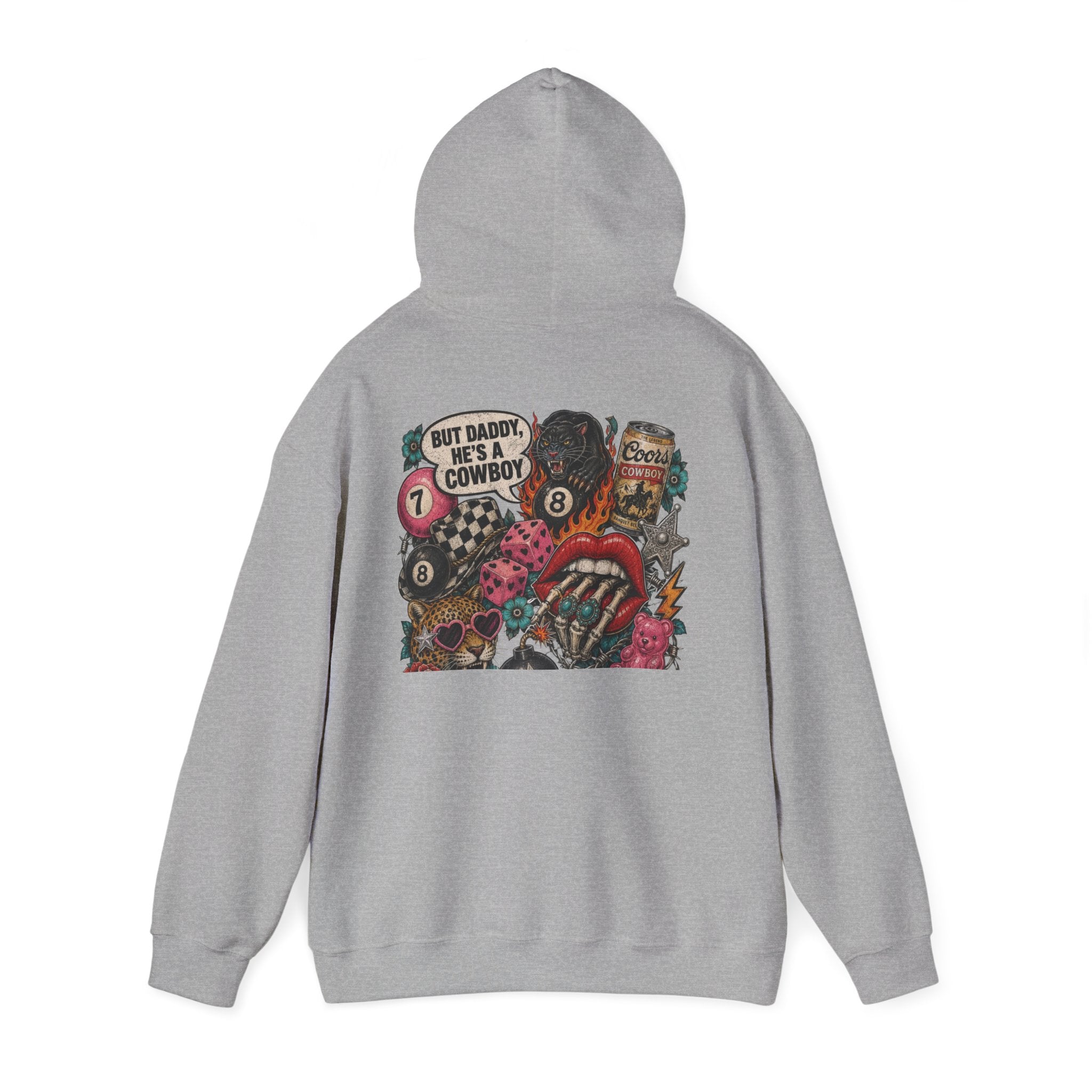 Retro Biker Cowboy Hoodie — 'But Dad He's a Cowboy' Graphic Pullover