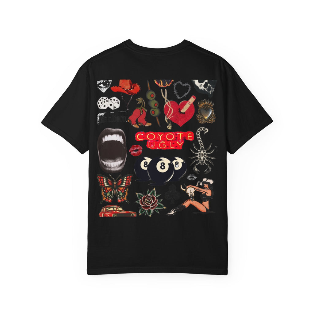 Tattoo Flash Graphic T‑Shirt — Retro Sticker Collage Back Print