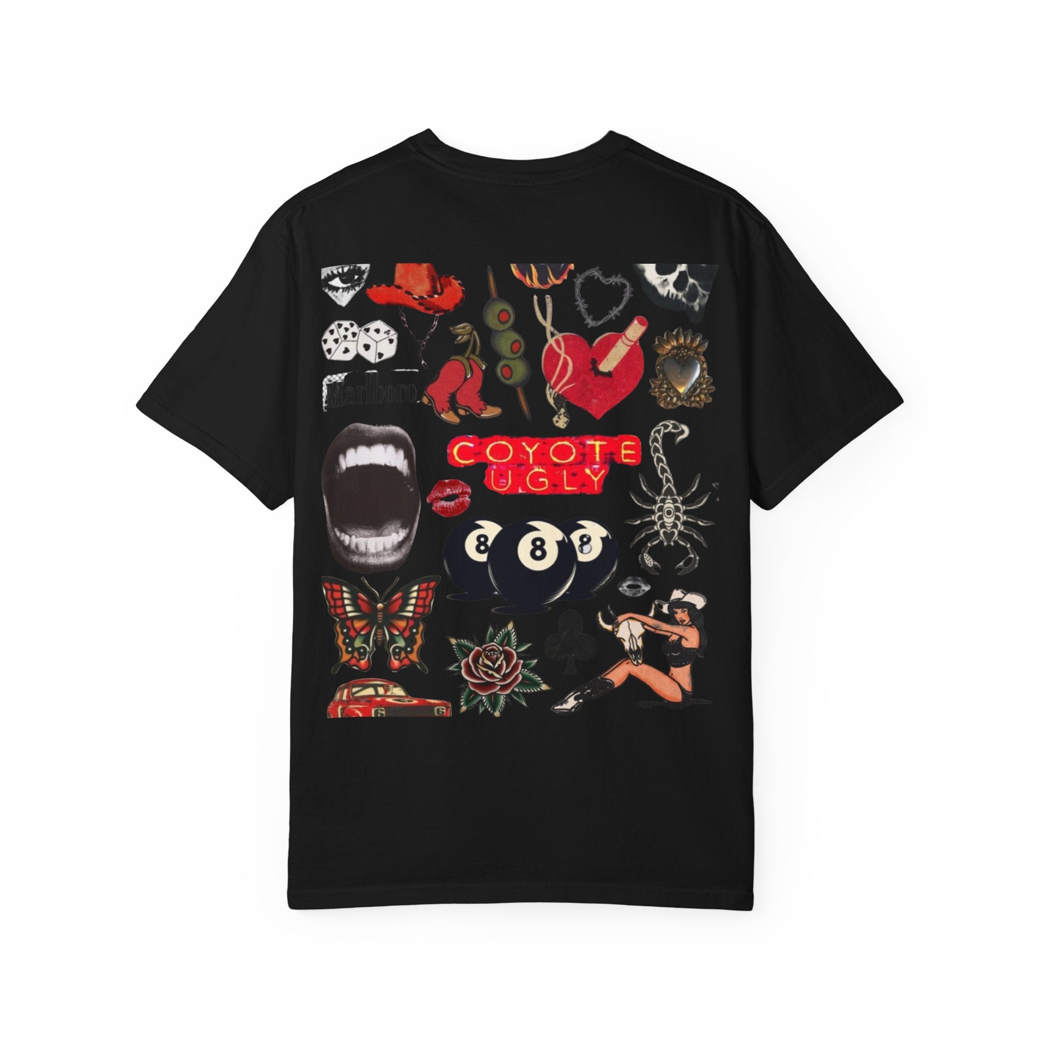 Tattoo Flash Graphic T‑Shirt — Retro Sticker Collage Back Print